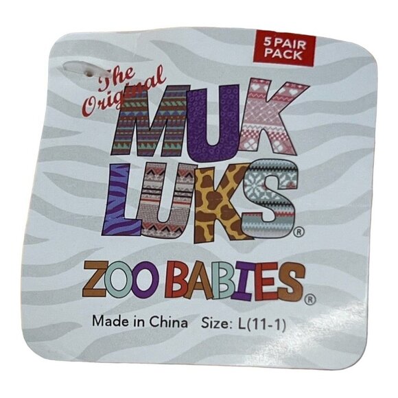Muk Luks Kids 11-1  ZOO BABIES Socks For Clear Rain Boots 5 Pack - Picture 1 of 3
